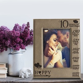 BELLA BUSTA-Happy 10th Anniversary-10 Years of Marriage,Months, Weeks, Days, Hours, Weeks, Minutes, Seconds- 10 Years Engraved Leather Picture Frame (5"x 7" Vertical)