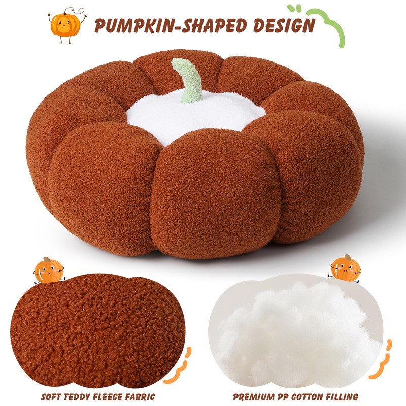 LANPU 24" Pumpkin Floor Cushion, Large Plush Round Pillow Seat