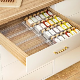 Pantasia 2-Tier Spice Drawer Organizer 4 Pack, Expandable from 11" to 22" Clear Acrylic Spice Rack for Drawer, Seasoning Organizer Holds Up to 48 Jars for Kitchen Spice Organization(Jars Not Included)