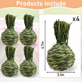 Hamiledyi Rabbit Chew Ball Bunny Timothy Grass Ball Natural Woven Chewing Toys Small Animal Activity Play Balls Chew Toys for Bunny Rabbits Hamster Guinea Pigs Chinchilla Gerbils 4PCS