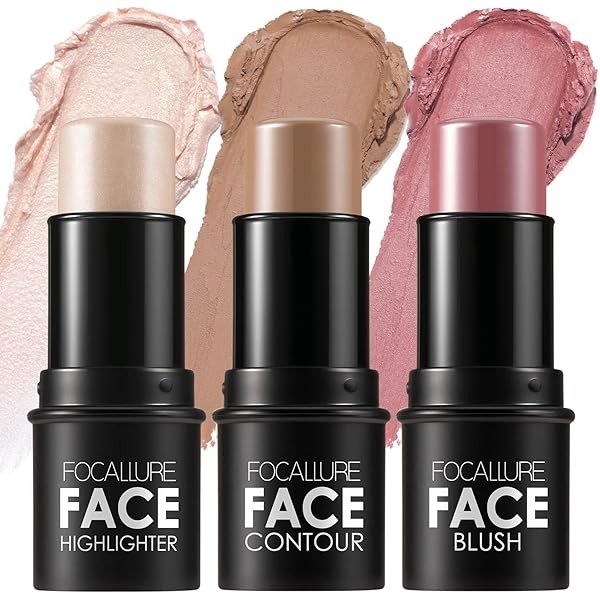 FOCALLURE 3 Pcs Cream Contour Sticks,Shades with Highlighter & Bronzer