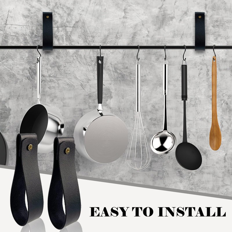 10 Pcs Black Leather Wall Hooks, Leather Curtain Rod Bracket,