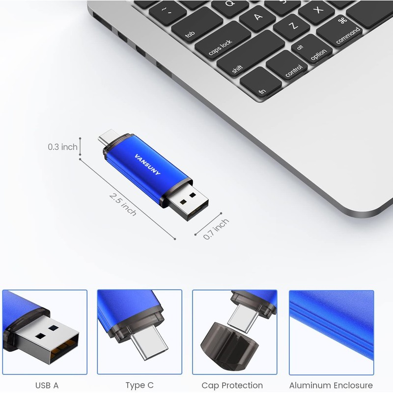 Vansuny 32GB USB Type-C Flash Drive 2-in-1 Dual USB A
