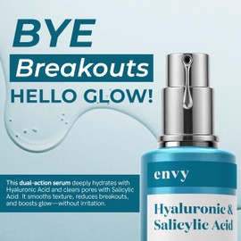 Envy Hyaluronic Acid Serum for Face - Pore Cleansing, Skin Tightening & Hydrating - Dermatologist Tested, Anti-Aging Facial Serum for All Skin Types - Cruelty-Free Korean Skin Care - 1.69 Fl. Oz