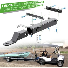 10L0L Deluxe Golf Cart Trailer Hitch Kit, Fit for Backseat Footrest with 2" Receiver High-Strength Universal Fit, Seamless Compatibl Club Car, EZGO, Yamaha, Ideal for Golf Cart Trailers