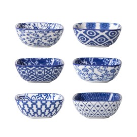 Cerkik Square Dipping Bowls Set - Mini 2.6 OZ Ceramic Soy Sauce Dishes - 3 inch Small Bowls for Charcuterie, Condiments, Side Dish BBQ, Ramekins Pinch Bowls for Kitchen Prep - Set of 6 - Vintage Blue