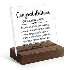 Juoqg Congratulations on The New Chapter Acrylic Sign with Wooden Stand, New Job Gift for Colleague, Promotion Gift for Coworker, Graduation Retirement Farewell Gifts for Friend, New Chapter Gift