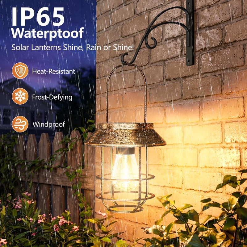AOUNQ Solar Lanterns Outdoor Waterproof 4 Pack, Upgraded Brighter Hanging