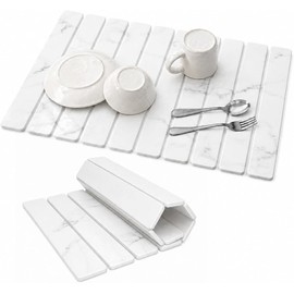 Alfombrilla de Secado de Piedra de Diatomeas, 60x39cm (Mármol Gris) Tapete de Secado de Platos Plegable, Secado Rápido, Tapete de Piedra Diatomeas para Cocina para Platos Tazas Botellas