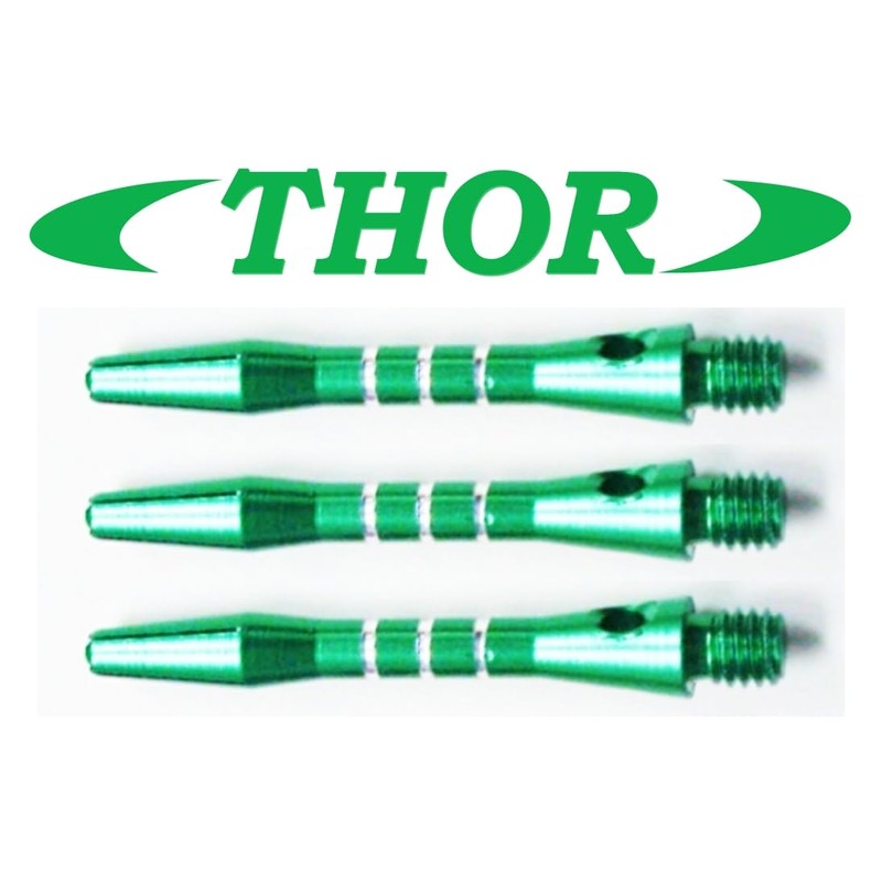 THOR-DARTS Unisex - Adult S_alu_green35_3stripes_3 Dart Shafts Green Short 1