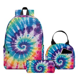 Ansteade 3PCS Backpack for Boys Girls, Kids School Backpack Sets with Lunch Bag Pencil Case, Large Capacity 17 Inch Bookpack 3 in 1 Set for Teens Elementary Middle High School Students (Tie Dye)