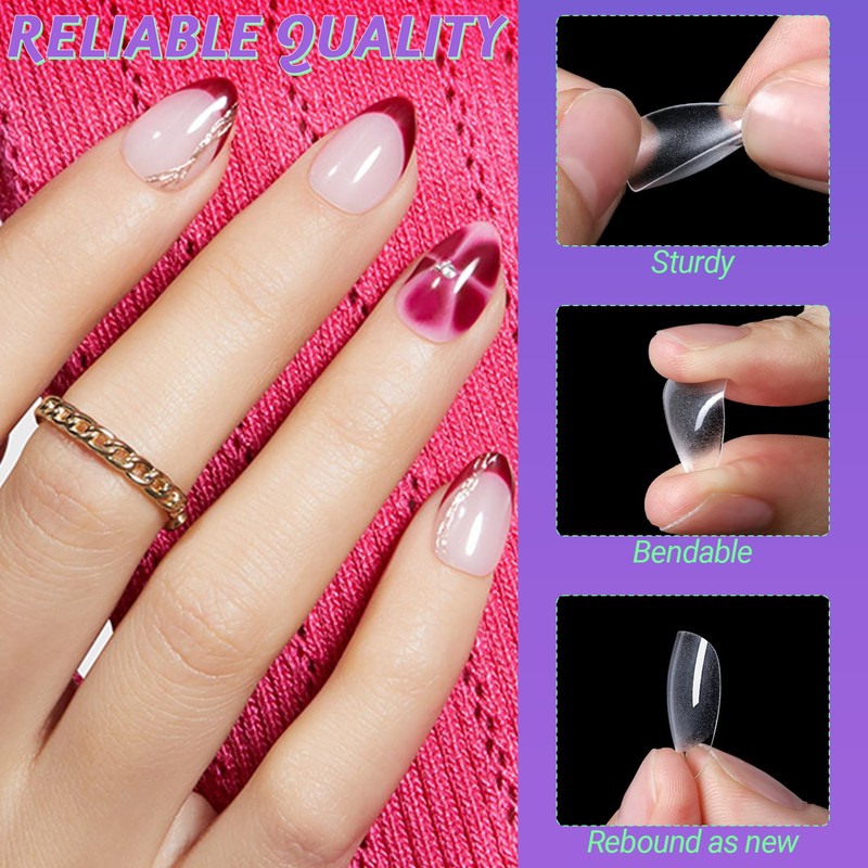 ZIFUTON Short Almond Nail Tips, 288Pcs Half Matte Clear Soft