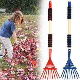 UYEDUJZ 2 Pack Kids Rakes for Leaves, 28" Metal Small Rakes Child Garden Lawn Rake with Hardwood Handle & Soft Foam Grip, Cute and Lightweight Leaf Rake Kid Garden Tools Gift Set for Boys and Girls