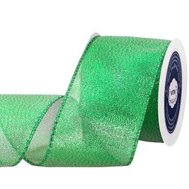 VATIN Metallic Emerald Green Wired Ribbon, 63mm x Continuous 9 Metre Deluxe Emerald Green Glitter Ribbon, Christmas Ribbon for Crafts, Wreaths, Big Bow, Gift Wrapping, Christmas Tree Decoration
