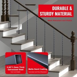 Happybuy 44'' x 1/2" Galvanized Steel Staircase Metal Balusters, 10 Pack Decorative Banister Spindles with Hollow Twists, Satin Black Spiral Stair Railing w/Shoes & Screws