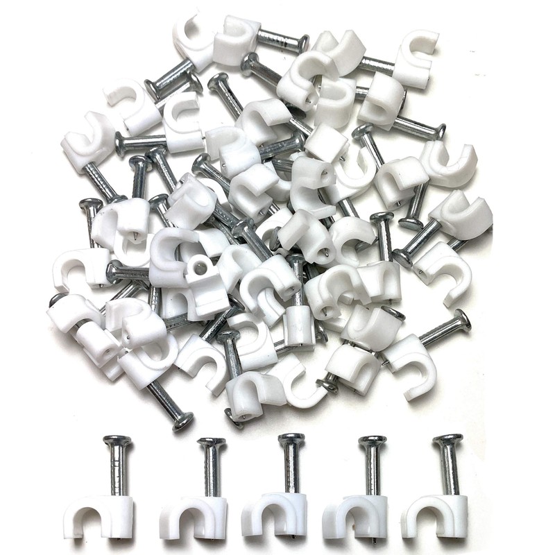 Round White Cable Clips 7mm with Fixing Nails - Packs