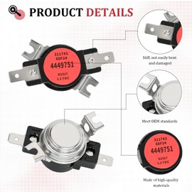 WP4449751 Range Oven Limit Thermostat Compatible with Whirlpool KitchenAid Maytag Multiple Models 4449751, 1550872, AH2375382, EA2375382, AP6009390, PS2375382,