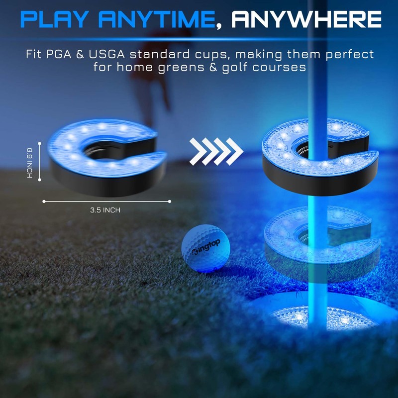 KINGTOP LED Golf Hole Lights (4-Pack) - Battery Operated, Anti-Glare