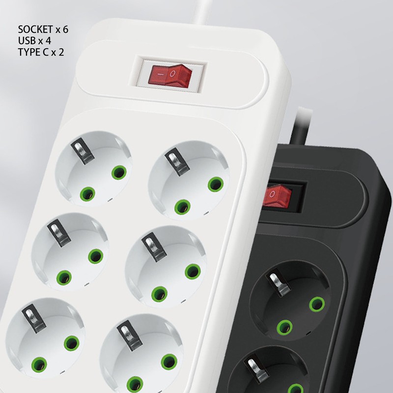 Power Strip 6 Outlets 4 USB 2 Type C Ports
