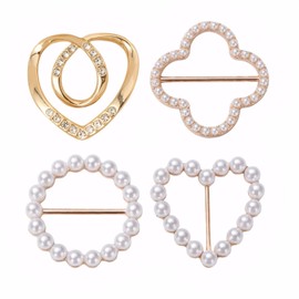 UISWAM 4 PCS Women’s Scarf Ring Clips, T-Shirt Tie Clips, Waist Tightener Clips, Clothing Wrap Holder, Round Circle Belt Buckle for Stylish Outfits, Gold