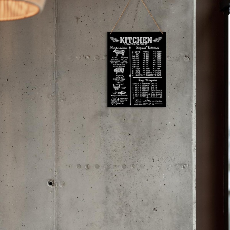 Practical Kitchen Measurement Conversions Chart Wooden Hanging Sign - Kitchen