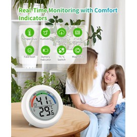 Digital Thermometer and Hygrometer for Home - Precise Monitoring of Room Temperature and Humidity with Comfort Indicator and Face Icon, Large Display for Greenhouse, Baby Room, Humidor
