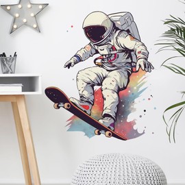 RoyoLam Skater Astronaut Wall Sticker Skateboarding Decor Space-themed Nursery Wall Decal for Kid Boy Baby Removable Peel and Stick Wall Art Home Decoration for Classroom Preschool Living Room Bedroom