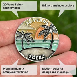 The Achieve Mint 20 Years Sober Token | Twenty Years Sober Chip | Non-AA Gift, Non-Religious Medallions for Men and Women Celebrating Sobriety