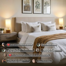 EJIAXIN Touch Lamps for Nightstand - Small Bedside Lamps Set of 2 with Ac Adapter Vintage Modern Table Lamp with Round Fabric Shade for End Tables Living Room Dorm Desk Home Office