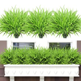 HERTSOLIS 16 Bundles Artificial Outdoor Plants - Faux Grass Greenery UV Resistant Fake Plastic Plants Shrubs for Summer Garden Front Porch Patio Pathway Farmhouse Home Decor (Green)