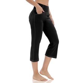VEAARDAMYE Women's Yoga Capri Pants High Waist Capri Leggings with Pockets Tummy Control Crop Pants Straight Leg 21" (Capri Black M)