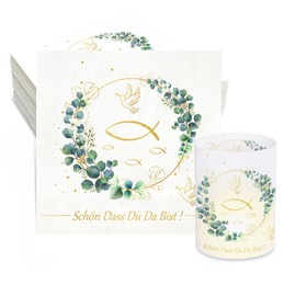 Pack of 32 Napkins Communion + 8 x Lantern Table Decoration Confirmation Schön DASS Du Da Bist Napkins Decoration Christening Decoration Confirmation Table Decoration Lantern Napkins Boys Girls