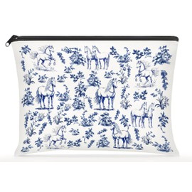 Horse French French Toile De Jouy Makeup Bag - Inspired By Toile De Jouy Makeup Bag - Funny Horse Lover Gifts - Gifts For Women On Mothers Day- Birthday- Holiday
