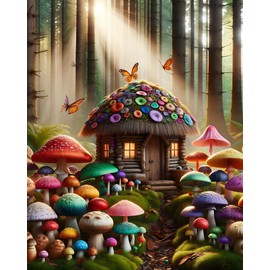 Modern Merch Diamond Art Mushroom Forest, Colorful Cottage Landscape Diamond Dots for Adults, Jewel Art Painting Kits, Gem Arts and Crafts for Adults, Round Drill 20x28