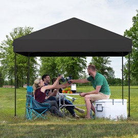 GarveeLife Canopy Tent, Pop Up Canopy Outdoor Instant Tent, Commercial Instant Shelter Tent, 3 Adjustable Heights Canopy, Portable Gazebo Shelter for Patio, Deck, Garden, Beach，Black，10X10FT
