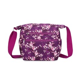 YDezire Blossom Print Cross body Shoulder Bag, Nylon Crossbody Bag with Adjustable Shoulder Strap, Lightweight Waterproof Handbags for Women, Travel Handbags (Purple Blossom)