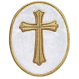 Gold Cross Patch Beautiful White Velvet Emblem Embroidered Iron on Sew on 3.5" Vatican Catholic Church Souvenir Gift