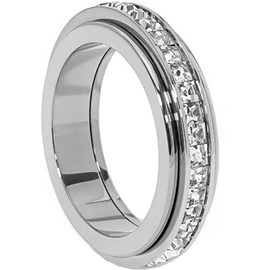 VCCKNB JEWELRY Fidget Rings for Anxiety, Cubic Zirconia Spinner Ring Anti anxiety Rings for Women Girls Stress Worry Ring Meditation Ring Band Ring (A-Silver, R)