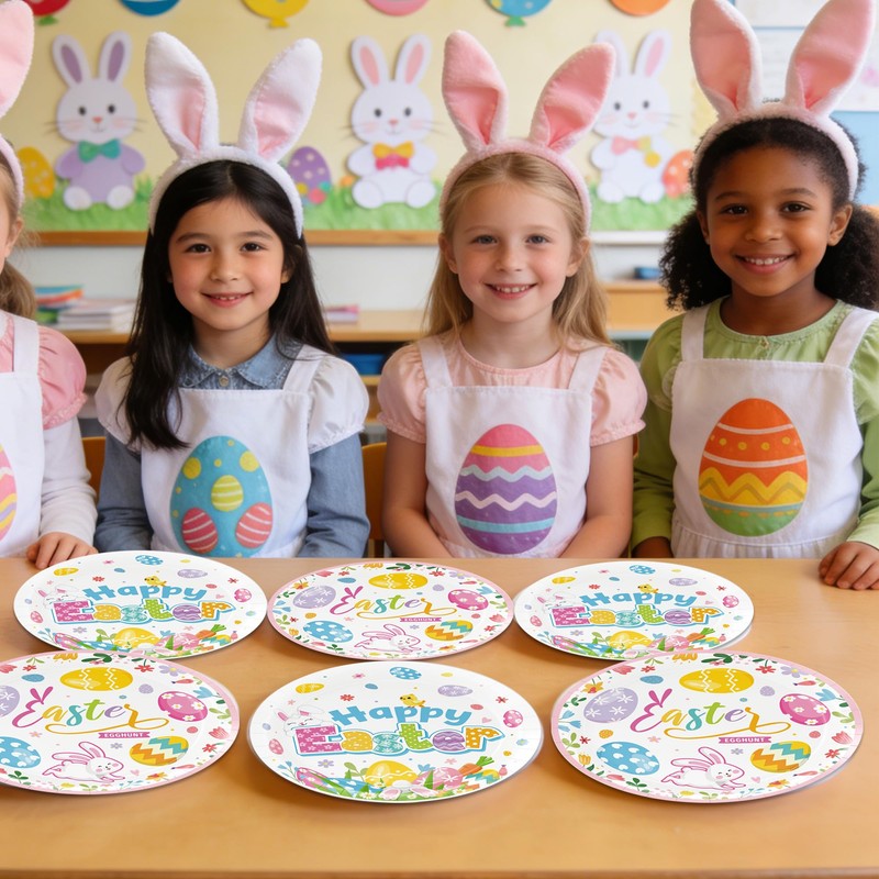 Easter Paper Plates Colorful Eggs Bunny Dessert Plates for Spring