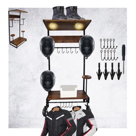 Motorcycle Helmet Holder Wall Mounted Motorcycle Gear Helmet Hook Rack Storage Helmet Hanger Display Stand Football Helmet Wall Mount with 2 Layer Wooden Boards and 4 Hat 14 Accesorios(Original)