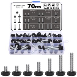 Moendergo 70 Pieces M6 Knurled Screw Set Carbon Thread Knurled Knob Assembly Screw Handle Knobs Handle Bolt Round Tension Screws Hose Clamps for Types of Stand and Machine (C)