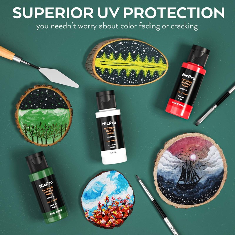 Nicpro 32 Colors Outdoor Acrylic Paint Bulk with Brush and