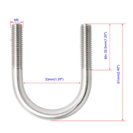 Aoje-Link Round U-Bolts 1.3"(33mm) Inner Width M8 Thread 304 Stainless Steel Silver with Plates Nuts Flat Washers for Car/RV/Trailer Bumper, 4Pcs