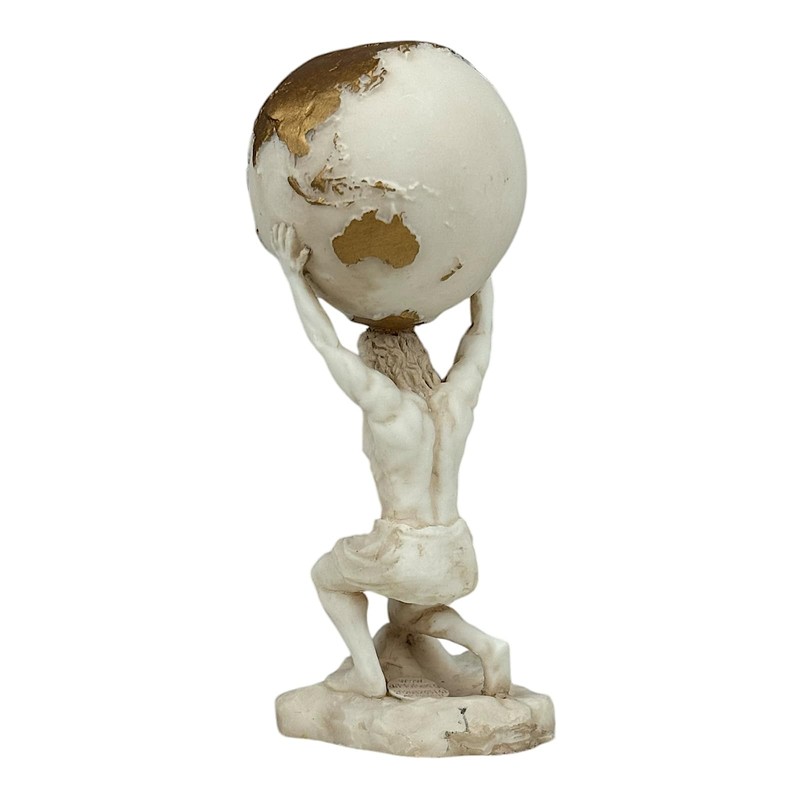 Atlas Titan God Statue Sculpture Figure Grey Patina Cast Marble
