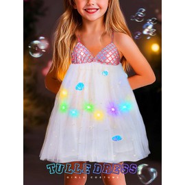 TWINKLEDE Girls Light Up Tutu Dress Mermaid Starfish Dresses Glow Party Birthday Outfits for Kids Pink