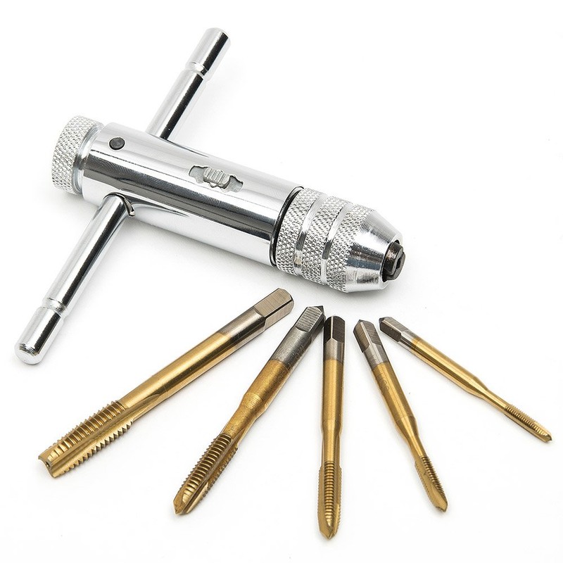 Hakkin Adjustable M3-M8 3mm-8mm HSS T-Handle Reversible Ratchet Wrench Tapping
