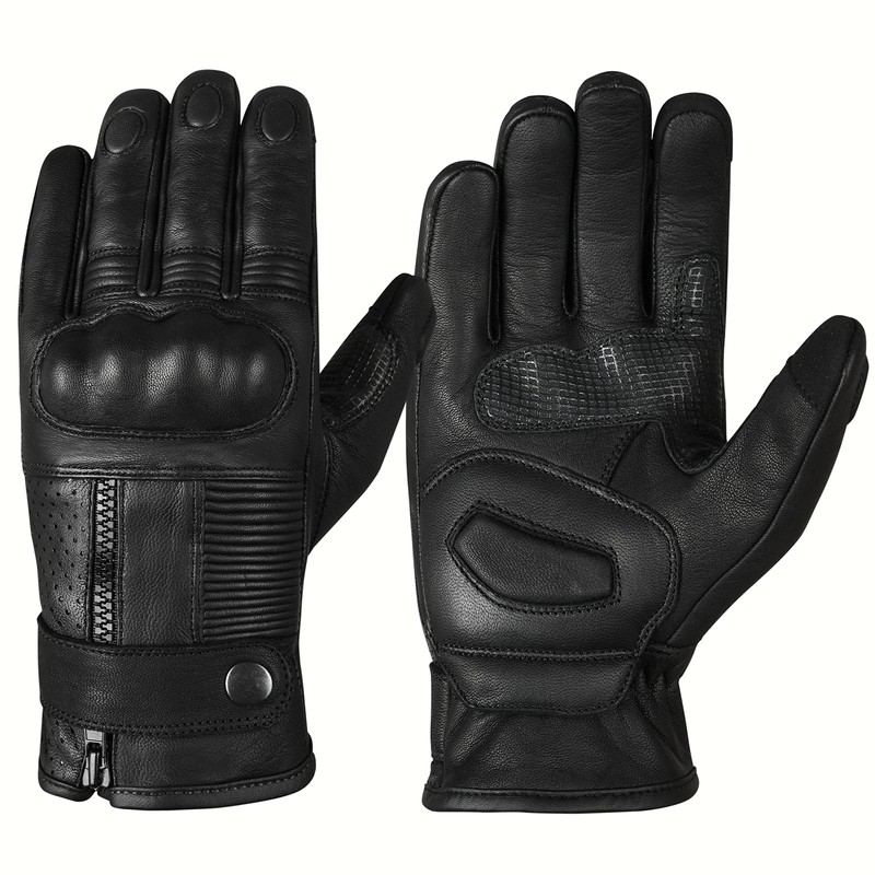 RideMaxx Motorcycle Gloves Geniune Leather Motorbike Gloves Black Leather Gloves