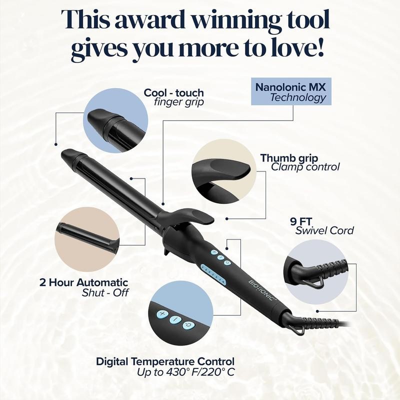 Bio Ionic Long Barrel Curling Iron Styler with Adjustable Comfort