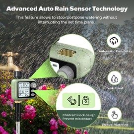 ANGROC Sprinkler Timers, 5 Separate Programs Water Hose Timer, Garden Soaker Hose Timer, Water Faucet Timer with Rain Delay/Manual/Auto Watering System, Drip Irrigation Timer for Garden, Lawn, Yard