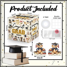 Congrats Grad Money Box for Cash Gift, Cute Bear Money Pull Box for Cash, Graduation Party Gifts for College High School or Friends, Graduation Decor We are So Proud of You with 35PCS Plastic Bags